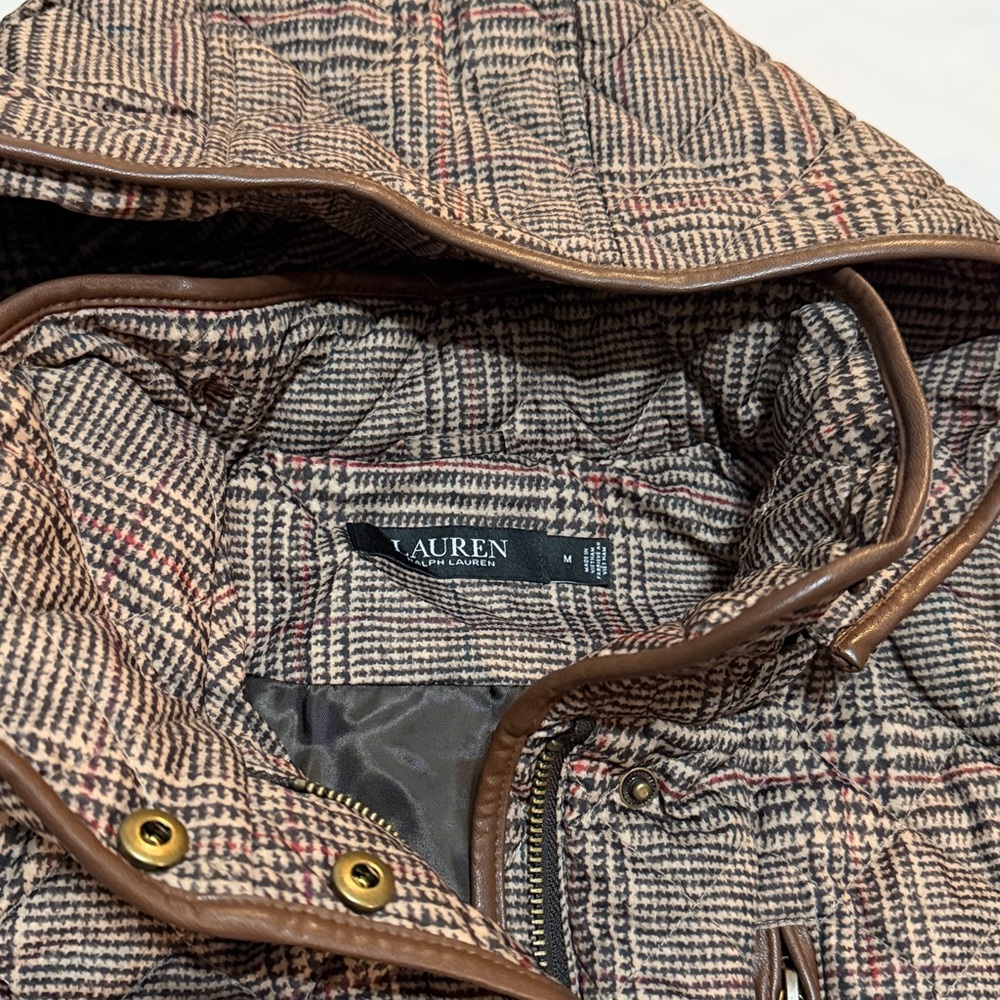 Lauren Ralph Lauren Brown Plaid Hooded Quilted Jacket M - Picture 5 of 14